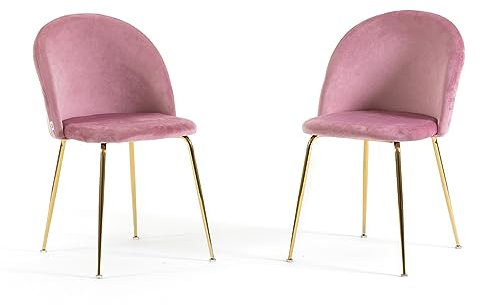 SIEDITI FUORI E DENTRO Set di 2 sedie poltroncine Sara imbottite in velluto o teddy per cucina o sala da pranzo con gambe in metallo (Velluto Rosa, Gambe Oro)