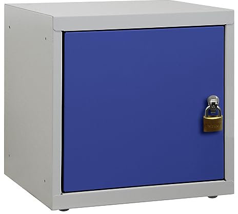 PROREGAL Schließfachwürfel Blocky mit Drehriegelschloss für Vorhängeschloss | HxBxT 40x40x40cm | Lichtgrau/Blau | Schließfachschrank Metallspind Wertfachschrank