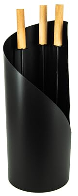 Valo Kaminbesteck Göteborg (3 teilig, inkl. Kaminbesen, Schaufel und Schürhaken, Kamingarnitur, Kaminset mit Ständer, schwarz mit Holzgriffen) VK000305