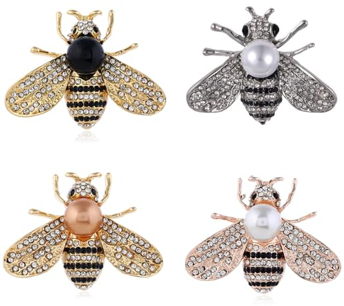 GamTelightpe 4 Pcs Broches Abeilles Dorée et Argentée avec Perles Multi-color Strass orné Zircons Brillant Épingle Bees Pins pour Vêtements et Écharpes et Sacs Cadeaux pour Femmes et Hommes