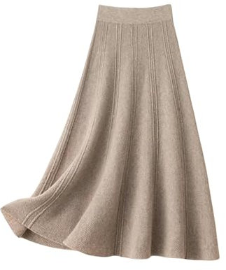 MdybF Gonna Midi Donna Gonna in Finta Legno Autunno E Inverno Femminile Gonna in Piena Gonna A Maglia-Cammello-XXL