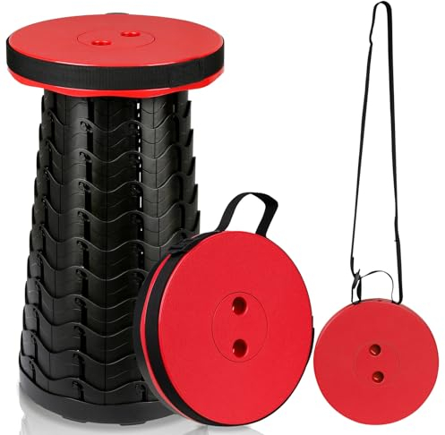 Cecaylie Tragbarer Klapphocker, Kunststoff Teleskophocker Faltbar, Campinghocker für Outdoor Camping Angeln BBQ Drinnen Küche, Belastung 180kg (Rot)