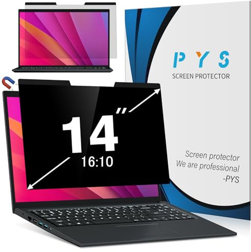 PYS Magnetic Laptop Privacy Screen 14 Inch 16:10 - Computer Monitor Privacy Shield, Anti-Glare Blue Light Filter, Removable Screen for Lenovo, HP, Dell