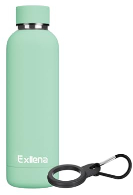 Exllena Insulated Water Bottles 500ml with Clip, Double Wall Vacuum Drinks Bottle Keeps Drinks Cold 24 Hrs/Hot 12 Hrs, Stainless Steel Water Bottle BPA Free (Mint)