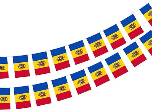 Bandiera della Moldova, 40 pezzi, bandiera della Moldova, ghirlanda Moldova, 11,4 m, bandiera nazionale 14 x 21 cm, per decorazioni da bar