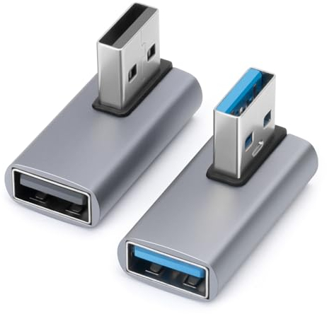 AIYEEN 90 Degree USB3.0 Adapter (2 Pack), Left Angle and Right Angle 3.0 USB A Male to Female Converter Extender for PC, Laptop, USB A Charger, Power Bank and More, USB3.0 Expansion Adapter