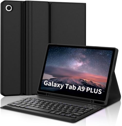 SENGBIRCH Tastaturhülle für Samsung Galaxy Tab A9 Plus 11 2023 - QWERTZ Deutsche Tastatur Abnehmbare Bluetooth Wireless Tastatur für Galaxy Tab A9+ 11 2023 (SM-X210/X216/X218), Schwarz