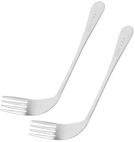 HOMSFOU 2 Tenedores Pequeños Inoxidable Tenedores Ergonómicos Para Comer Auxiliar Ángulo