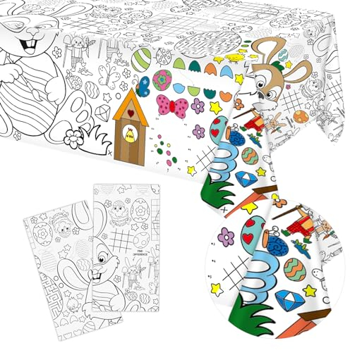 2st Maltischdecke Ostern, 274x137cm Tischdecke zum Ausmalen Kinder für Ostern Hase/Hasen-Ei-Blume Maltischdecke/Läufer für Osterfeiertage Schulpartys Besondere Anlässe