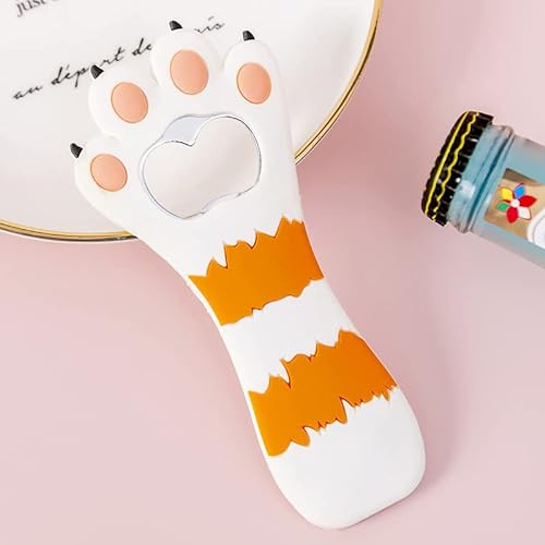 Décapsuleur magnétique en forme de patte de chat - Multifonctionnel - Motif de dessin animé - Couleurs vives - Aimant en silicone avec aimant de réfrigérateur pour la maison - Rayures horizontales -