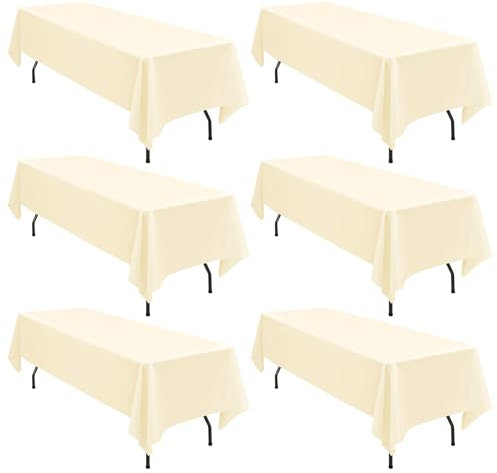 6er-Pack rechteckige Tischdecken, 153 x 260 cm, beige Tischdecke, Polyester-Tischdecke für 1,8 m große rechteckige Tische, Flecken- und knitterfrei, waschbare Stoff-Tischdecken für Hochzeit