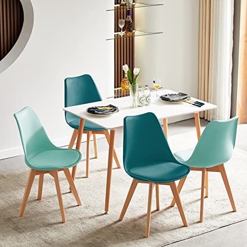 LafeuR Essgruppen Esstisch mit 4 Stühlen, 4er Set Esszimmerstühle und Rechteckig Küchentisch Esszimmergruppe für 4 Personen, Sitzgruppe für Wohnzimmer Küche Büro(Weiß Tisch + 2 Mintgrün&2Türkis Stuhl)