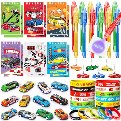 Tacobear Rennauto Mitgebsel Kindergeburtstag Give Aways Gastgeschenk mit UV Stift Notizbuch Silikon Armband Schlüsselanhänger Zurückziehen Rennauto Pinata Füllung Party Mitgebsel 4 5 6 7 8 9 10 Jahre