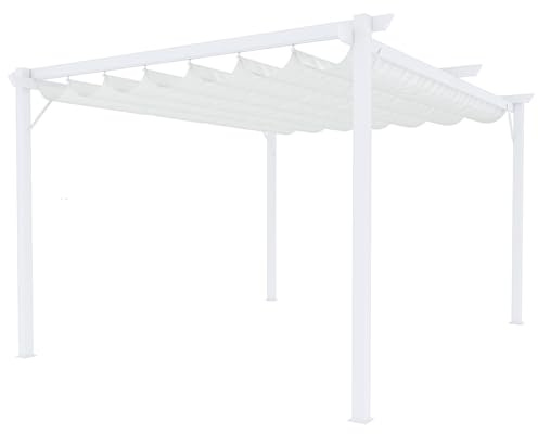 BRICOZONE Pergola Gazebo Giardino Telo Retrattile Pergolato Impermeabile Richiudibile Struttura In Acciaio Terrazzo Balcone Veranda Patio Piscina Esterno Design Moderno Elegante (3 x 3 M, Bianco)