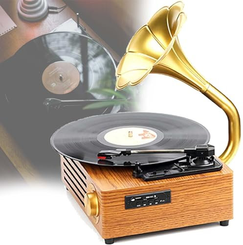 Tocadiscos Retro Gramófono,Multifunción Bluetooth Reproductor Vinilo,La Velocidad Ajustable De Tres Velocidades Admite 33% 8 Velocidades Diferentes