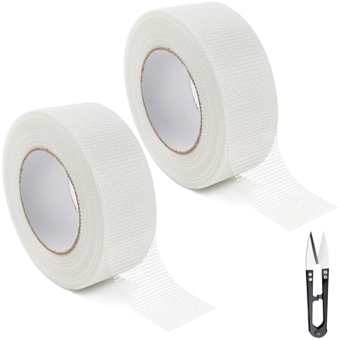 GKZB Fugenband Selbstklebend Gitterband 5cm x 45m, 2 x Fugendeckstreifen Selbstklebend Bewehrungsstreifen Gewebeband Glasfaserband für Gipskartonplatten, Risse und Löcher