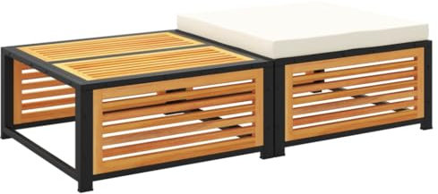 vidaXL Gartentisch mit Hocker, Balkontisch mit Latten-Design, Holztisch für Garten Balkon Terrasse, Beistelltisch, Massivholz Akazie