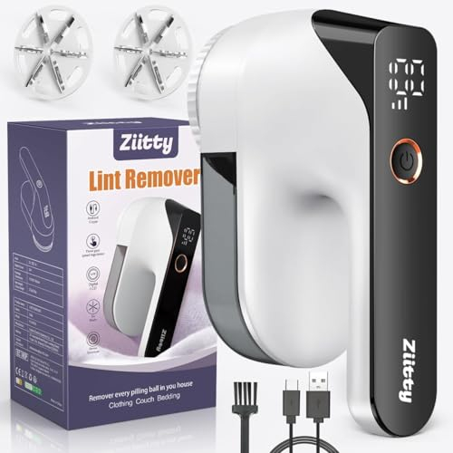 Ziitty Rasoir Anti Bouloche Électrique Écran LCD, Rechargeable Câble Type-C, 2 Niveaux de Puissance Réglables, Tête à 6 Lames Fraise à Peluches, Idéal Vêtements Canapés Couvertures Rideaux Noir