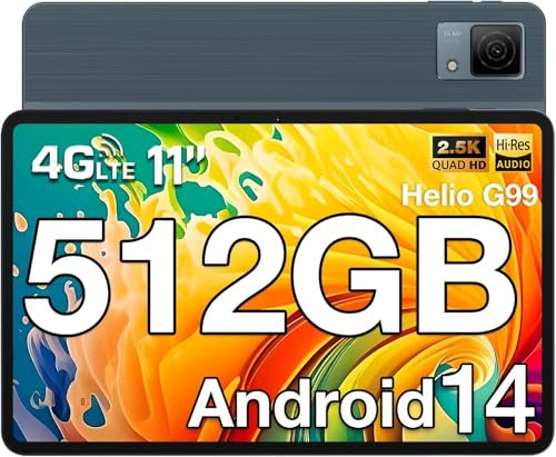 DOOGEE T40 Tablette 11 Pouces 2.5K, 20GB+512GB(TF 2TB), Helio G99, Tablette Android 14, 8580mAh,16MP+8MP, Tablette Tactile,Dual 4G LTE, 7,6mm Ultra-Mince, Face ID/5G WiFi/OTG/GPS/BT5.0