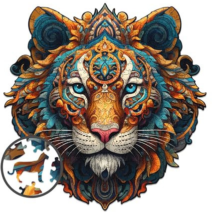 Milliwood Puzzles für die ganze Familie - Serie Peace and Harmony - Holzpuzzle mit Künstlerischer Grafik - Einzigartiges Mandala Design - Tiger Courage 45x45cm - 400 Elemente