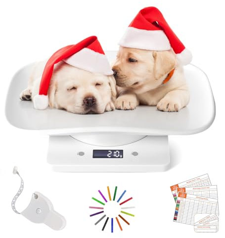 Digitale Haustierwaage,Hundewaage 15Kg (±1gram), LCD Digitale Katzenwaage mit 4 Wiegemodi (kg/oz/lb/ml), Tierwaage für Kleine Tiere mit Maßband, Karten und Halsband,für Katzen,Haustiere, Küche(15KG)