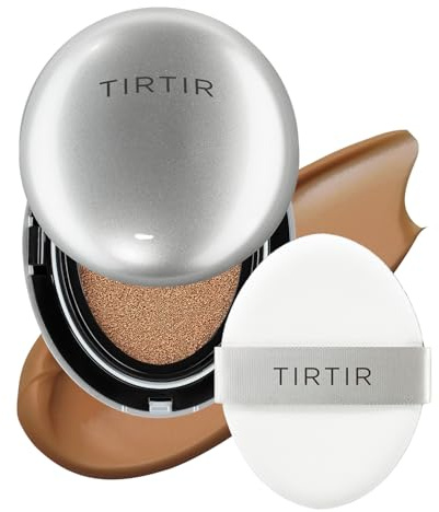 TIRTIR Mask Fit Aura Glow Silver Cushion Foundation | Semi-glow Finish, Natural Coverage, Moisturizing, Lightweight, Korean cushion foundation (#43N Deep Cocoa, Full Size, 0.63 Fl Oz)