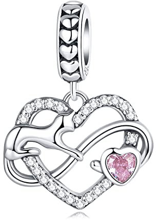 Breloques en forme de chat avec cœur pour bracelets Pandore, breloque avec symbole de l'infini en argent sterling, cadeau de Noël pour maman ou amie, Zircone cubique, Zircone