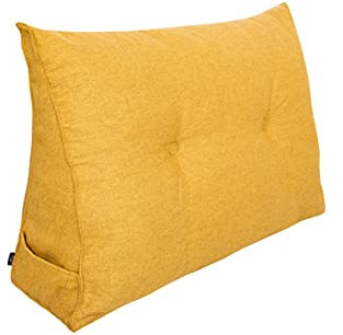Pillows24 - Rückenkissen für Bett & Sofa mit abnehmbarem, waschbarem Bezug [ 200cm - Gelb ] | Bequemes Keilkissen und Lesekissen fürs Bett | Großes Sofakissen für Rückenlehne und Sofa