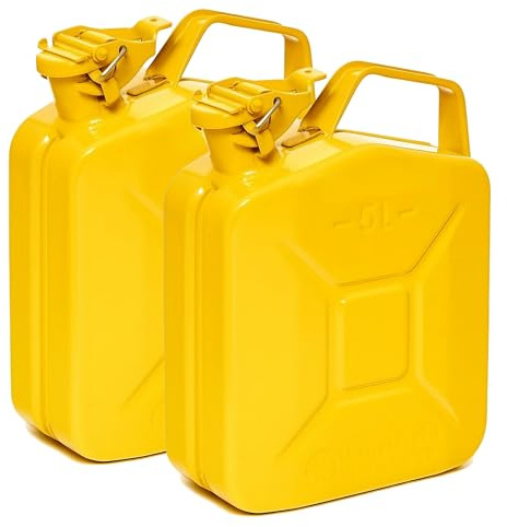 BW® Benzinkanister Metall 2x 5 Liter - Kraftstoffkanister Gelb - RAL 1018 - TÜV-geprüft und UN-Zulassung - 0,8mm Stahl nach DIN 7274 für Benzin Diesel E10 2-Takt - Made in Europe