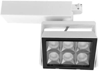 Brightium Proyector LED 30W 3000K, carril de 4 vías, ideal para iluminación en espacios comerciales y exposiciones.