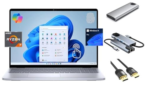 Dell Inspiron 16 Touch Copilot+ PC Laptop, 16 WUXGA, AMD Ryzen 7 8840U (Beats Ultra 7 155U), 32GB RAM, 2TB SSD + 256GB Portable SSD, Backlit, FP Reader, 3-in-1 Bundle, US Version KB, Win 11 Pro