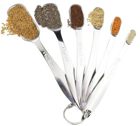 6 Pcs Stainless Steel Measuring Spoons, Teaspoon Measuring Spoon for Dry and Liquid Ingredients, Fits in Spice Jars (Steel Color)