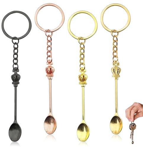 4 Pcs Mini Spoon Keychain,Metal Mini Spoons,Ket Spoon,Key Ring Tiny Spoo ns for Filling Vials (4 Colors)