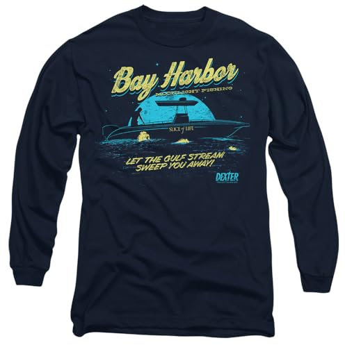 Dexter Moonlight Fishing Mens Long Sleeve T Shirt, Navy, Large