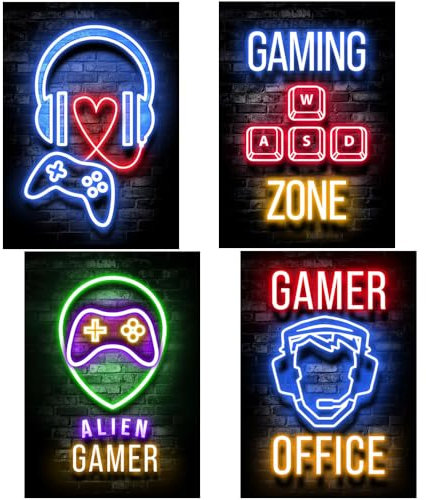 JAHEMU Poster Gamer Cuadros Decoración de Pared Videojuegos Póster de Gaming Decoracion Cuadros Sala de Juegos Mural de Neón Pósters Papel Tapiz Sin Marco (21x30cm)