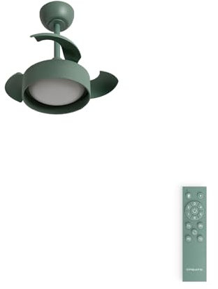 CREATE / WIND CLEAR LAMP/Ventilador de techo con luz verde sage con mando / 40W, Silencioso, Ø55 cm, 6 velocidades, aspas retráctiles, programable, función verano-invierno, luz led 3 temperaturas