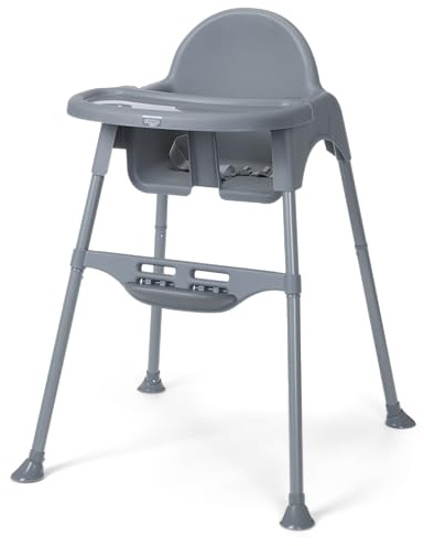 Cosco Kids Canteen High Chair Lightweight Portable Baby Feeding Chair with Adjustable Tray, Easy to Clean, Kitchen or Dining Use, Toddlers Up to 33 lbs, Mono Grey