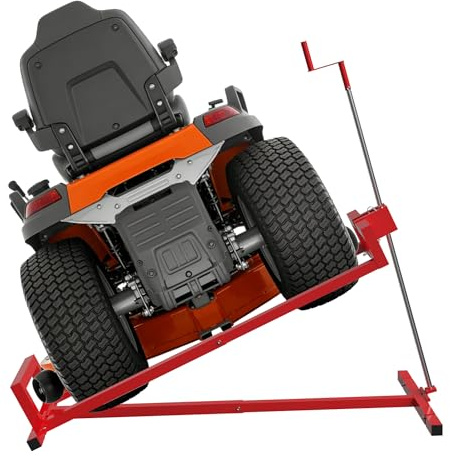 PEILU Stahl Rasentraktorheber Faltbare Rasenmäher Heber 45° Neigung Verstellbare Hebebühne mit Handkurbel Manuelle Hebevorrichtung Hebebühnen bis 400KG für Rasentraktor, Aufsitzrasenmäher (Rot)
