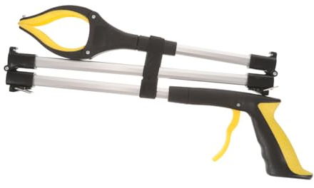 GARIOUANS Pince à Déchets Pliable Trois Volets en Alliage D'aluminium Jaune pour Ramassage en Hauteur Outil De Ramassage Ergonomique pour Collecte Et Nettoyage Extérieur Intérieur