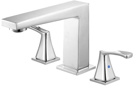 VEVOR Roman Tub Faucet, 3 Hole Waterfall Bathtub Faucet, Bath Tubs Faucets Set with 2 Handles, Roman Tub Faucets Deck Mount for Pet Washing, Baby Care, Adult Bathing, Silver, Right-Angle Spout Design
