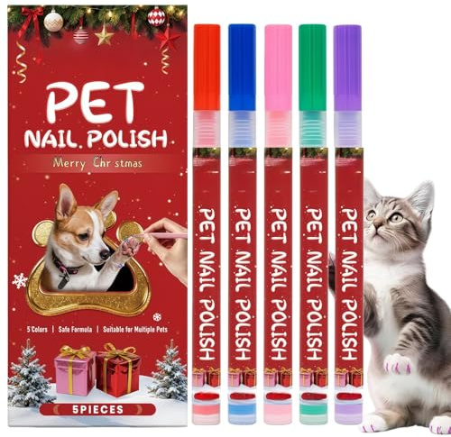 HCLBFU 5 Color Dog Nail Polish Pens,Quick Dry Nail Art Kit with Markers&Varnish,Pet Nail Paint for Dogs,Nail Design Tools&Accessories Set,Dog Nail Polish Dog Accessories