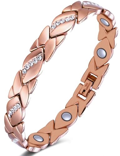 Jeracol Magnetarmband Damen Reduziert Schmerzen und Arthritis,Edelstahl Therapeutisches Magnet Armband einstellbare Größe & Schmuck Geschenkbox Energetix (Roségold)