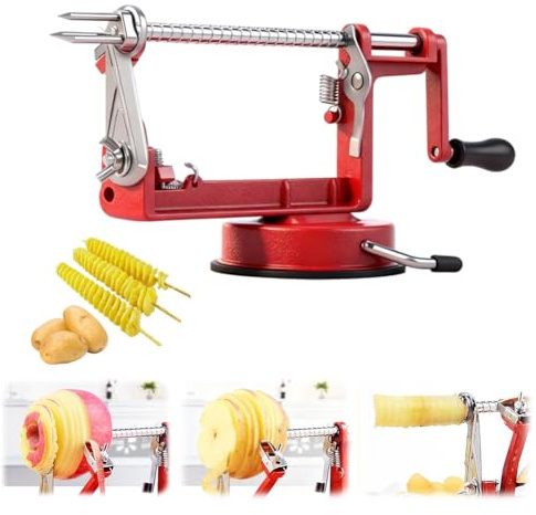 Apfelschäler & Kartoffelschäler,3-in-1-Sparschäler/-schneider/-entkerner,Profi Apfelschneider Apfelentkerner Apfelschälmaschine,Spiralschneider Kartoffel,Multifunktionale Schälmaschine für Obst Gemüse