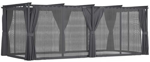 IDMarket - Pergola édition intégrale moustiquaire Toit rétractable 3x6 M et 6 Rideaux Gris