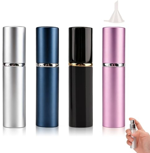 KiKiHong 4 Pcs 10ml Vaporisateur Parfum Portable Rechargeable | Mini Bouteille Rechargeable et Étanche Flacon Spray Vide pour Homme et Femme, Accessoire de Voyage avec Entonnoir