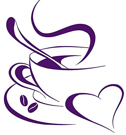 Grandora Wandtattoo Kaffetasse Herz I violett (BxH) 20 x 23 cm I Kaffee Tasse Bohnen selbstklebend Küche Aufkleber Wandaufkleber Wandsticker W3040
