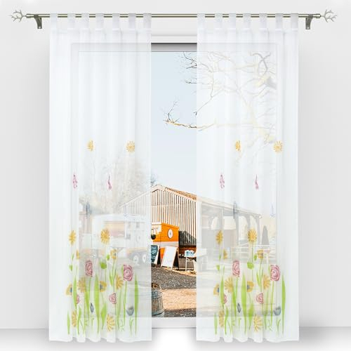 Thinkbay Floral Gardinen mit Schmetterling 1er-Pack Schlaufen Vorhang H*B 245 * 150cm Grün