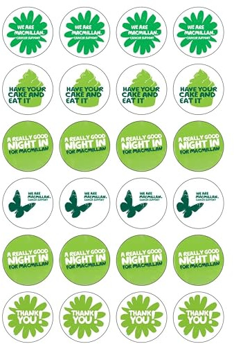 24 Precut Macmillan NIGHT IN Fundraising Edible Wafer Paper Cake Toppers
