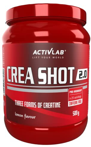 Activlab Kreatin Pre-Workout Pulver ohne Koffein - Leistungssteigerung mit Creatin Beta-Alanin und Citrullin-Malat - Ideal für spätes Training und Fokus - Crea Shot 2.0 500 g Zitrone
