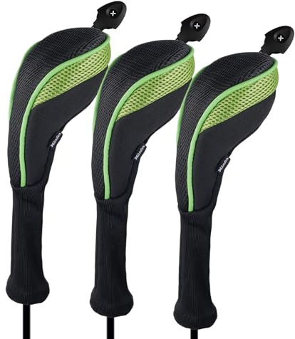 Andux Long Neck Golf Hybrid Club Head Covers with Dial No. Tag CTMT-01 (Black/Green,3pcs)